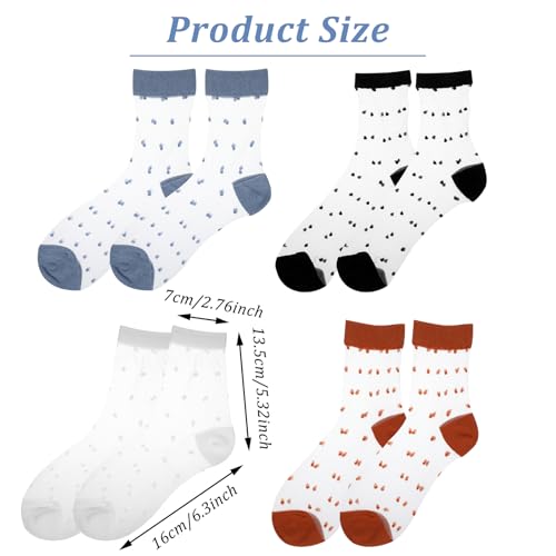 Image of Grevosea 4 Pairs Sheer Socks Women Ankle Dot Nylon Socks Summer Ultra Thin Nude Socks Dress Socks for Women (Black, White, Yellow, Blue)