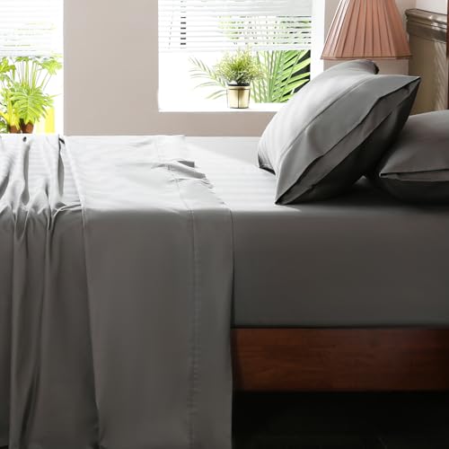 Image of Extra Deep Pocket King Sheets 18-24 Inch 100% Egyptian Cotton 1000 Thread Count Sateen Weave Soft Breathable 4 Pieces(King,Dark Grey)