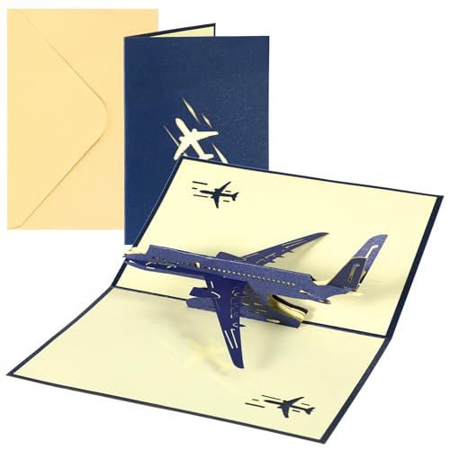 Andibro Airplane Pop Up Greeting Card, 3D Jet Aircraft Birthday Graduation Congratulations Card with...