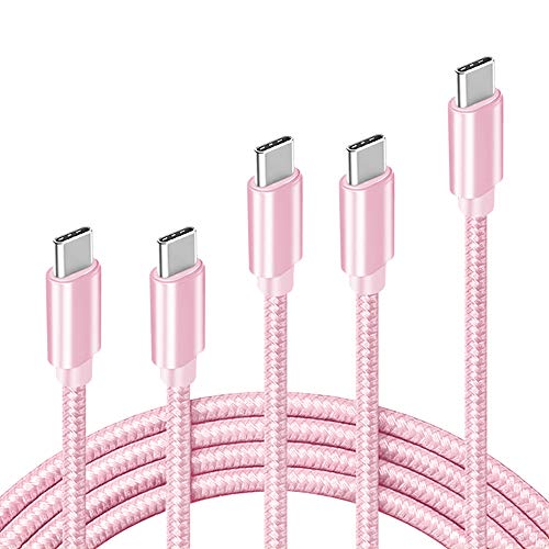 USB C Cable, ?5-Pack 3A? Fast Charge Various Lengths Durable Nylon Braided USB A to USB C Charging Cable Samsung Galaxy S20/ S20 Plus/S10/S9/Note 20 Ultra/Note 10/Note 9, Pink