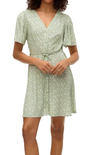 VERO MODA VMAlba - Vestido Corto de Viscosa para Mujer, Verde Claro, M