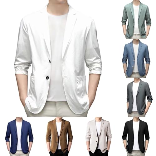 JiXiang Blazers for Men Two Button Lightweight Unlined Sport Coat Slim Fit Business Lapel Stretch Suit Jackets with Pockets - Main Image