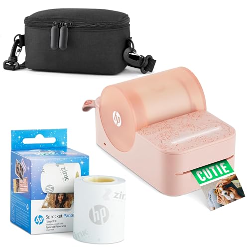 Image of HP Sprocket Panorama Instant Portable Color Label & Photo Printer (Pink) Starter Bundle with case Zink roll