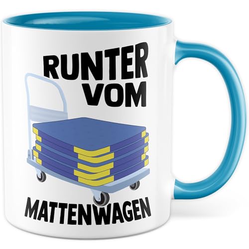 Tasse Sportlehrer Trainer, Geschenk Runter vom Mattenwagen, Kaffeetasse Sportunterricht Training Sportstudent Lehrer, Geschenkidee Kollegium Lehrerin Schulsport Kaffee-Becher