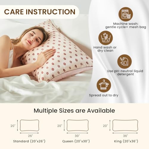 Image of THXSILK Natural Mulberry Silk Pillowcase for Hair and Skin, Grade 6A+ Dual-Sided Silk Pillow Case with Hidden Zipper, King Size 20 inchx36 inch Silk Pillow Case, 1pc, Pink Lipprint
