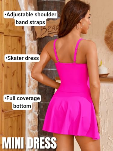 One Piece Swimdress for Women, Tummy Control Swimsuit, Tie Knot Sexy Mesh Patchwork, Modest 2025 Swim Dress3