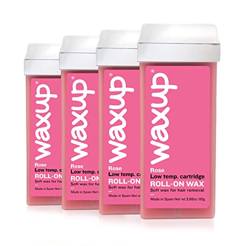 waxup Rose Roll On Wax, Hair Removal Wax Cartridge Pink, Depilatory Wax Roller for legs and arms 3.88 Ounce (4 Pack). Wax Warmer and Waxing Strips Not Included.
