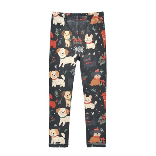 Christmas Cute Puppy Girls Leggings Ultra Soft Compression Yoga Gym Pants for Kids 4-10T