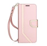 FYY Leather Case with Mirror for Samsung Galaxy S8 Plus, Leather Wallet Flip Folio Case with Mirror and Wrist Strap for Samsung Galaxy S8 Plus Rose Gold