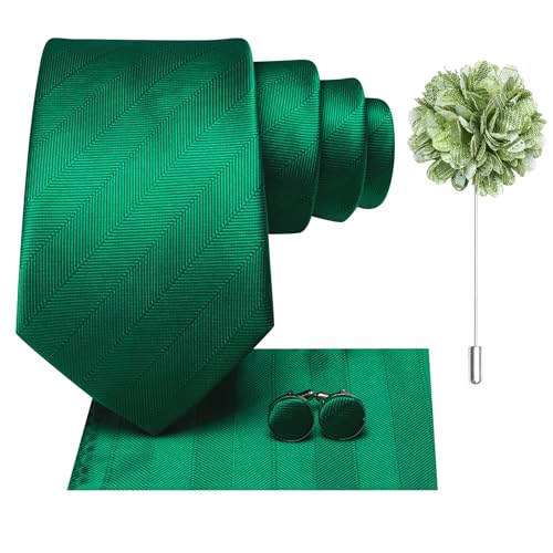 Image of Hi-Tie Men's Tie Lapel Pin Set Pocket Square Cufflinks Formal Woven Silk Tie Sets Wedding Party