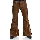 Herren-Hose aus Cord, Vintage-Stil, Glockenunterteil, 70er-Jahre-Stil, Disco, dehnbar, ausgestellt, passend für 60er-, 70er-Jahre Outfits für Herren, Glöckchenhosen-Jeans., Kaffee, Groß