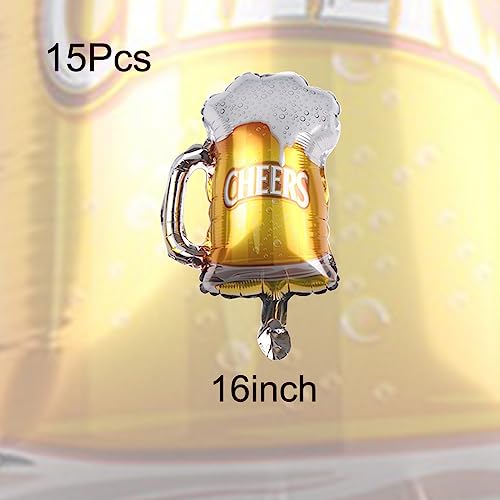 Image of 15 Pcs Beer Mug Cheers Foil Balloons Gold 16 Inch Mylar Balloon Birthday Beer Festival Beer Theme Party Decoration Supplies