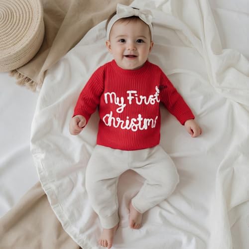 My First Christmas Sweater Baby Boy Girls Knit Sweater Christmas Outfits Letter Embroidery Pullover Tops3