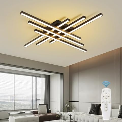 JAYMP Modern Ceiling Light with Remote, 43.3" Black Sputnik Ceiling Lamp, Dimmable LED Lighting Fixture for Dining Room, Living Room, Kitchen Island (Black, 6 Lights) Cover