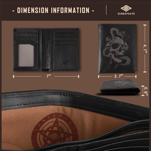 Skull Wallets For Men,Cool Mens Wallet Leather,Vertical Bifold RFID Blocking Wallets,Gifts for Him Husband and Boyfriend Gift (Black)4