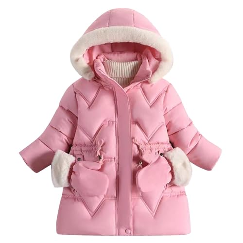 Girls Winter Parka Coat Removing Hats and Gloves Thickened Snowsuit Kids Warmth Comfortable Outerwear with Pockets
