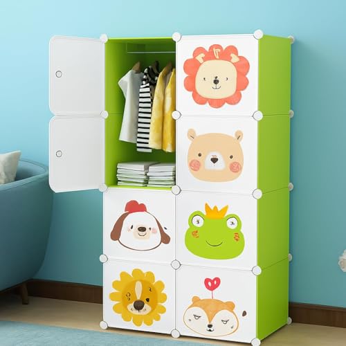 Image of Sunderlook Plastic Wardrobe for Kids Clothes - Professional Collapsible Wardrobe, Easy to Use Foldable Almirah, Plastic Cupboard for Kids for Home (Green-GG, 8 Door)