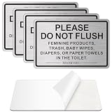 (4 Pack) Do Not Flush Sign for Bathroom, Self-adhesive Do Not Flush Anything Except Toilet Paper Sign, Durable Aluminum Metal Restroom and Bathroom Signs for Business and Home Wall (4, Brushed Aluminum /Black, 6 x 4 inches)