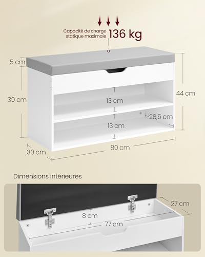 Meuble à chaussures bas pour ne plus encombrer l'entrée, banc avec coussin gris Custos - 4