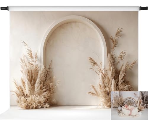 Kate Boho Backdrop Arch Photography Backdrops Beige Wall Maternity Photo Background, 7x5ft