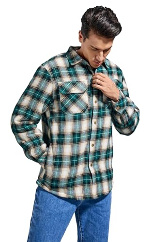 Image of Men's Sherpa Cotton Flannel Shirt Jacket Plaid Button Coat Pocket