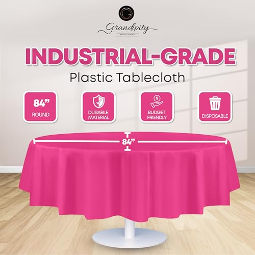 Image of Grandipity 24 Pack Premium Disposable Plastic Tablecloth 84 inch Inch Decorative Round Table Cover - Hot Pink