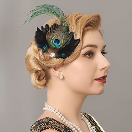 Gortin 1920S Flapper Hair Clip Great Gatsby Peacock Feather Headband Crystal Feather Headpiece Rhiestone Head Band Art Deco Party Flapper Hair Accessories For Women And Girls #TOP26
