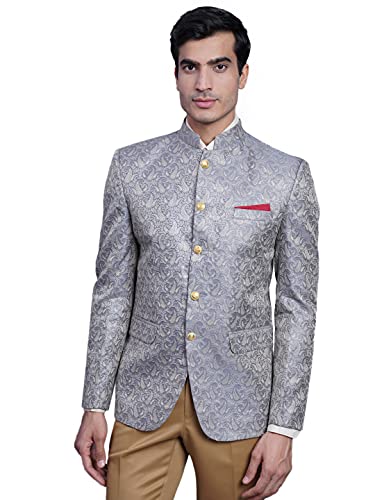 WINTAGE Men's Banarasi Rayon Cotton Festive and Casual Bandhgala Jodhpuri Blazer : Beige1