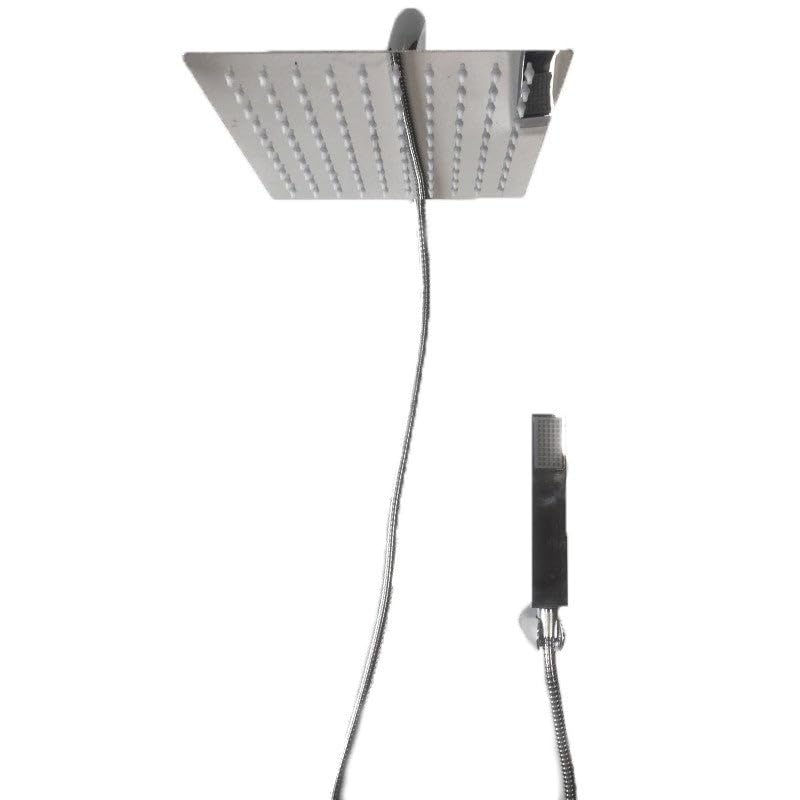 Set Doccia Completo con Deviatore a Pressione in Ottone | Soffione Inox 20x20 cm + Doccetta Square + Braccio Doccia 35 cm + Supporto e Flessibile Inclusi
