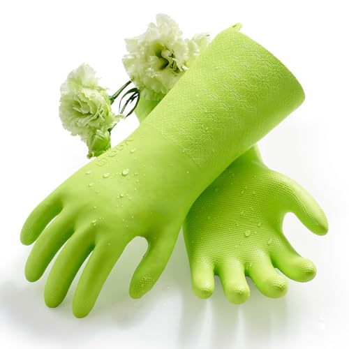 Vgo... Guantes Limpieza Largos con forro Reutilizables, Fragante Inodoro, para Hogar Baño Cocina lavar platos Coche, Resistentes contra el Frío&Calor Agua, 1 par