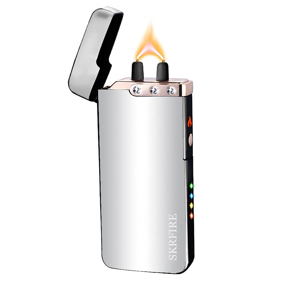 Accendino elettrico antivento ricaricabile USB al plasma fiamma accendino con indicatore di batteria, design opaco, ideale per campeggio, barbecue e uso esterno – Funzione 2 in 1