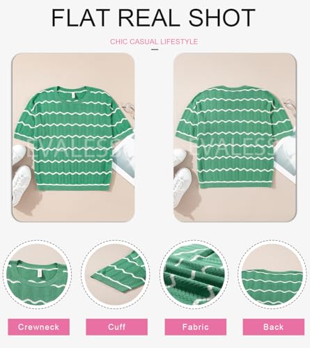 Image of EVALESS Womens Short Sleeve Sweaters Spring Summer Crochet Knit Tops Crewneck Striped T Shirts Casual Blouses for Women