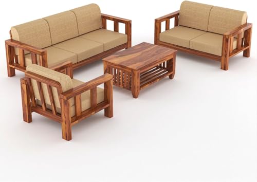 Image of Sheesham Solid Wood Six Seater Sofa Set for Living Room(6 Seater) (Provencial Teak)