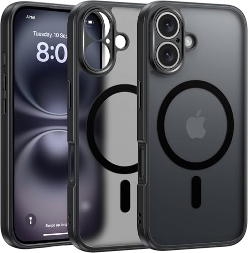 Image of Enflamo Polycarbonate Matte Magnetic & Drop Protection Back Cover Case for iPhone 16 | Ultra Hybrid Camera Protection (Black)