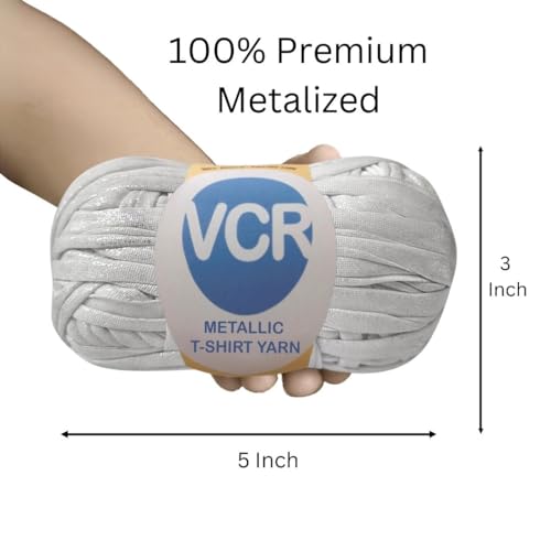 Image of VCR Shine Misty Grey Metallic T-Shirt Yarn, 100 Grams, 100% Metallized Craft Yarn, Pack of 1 Yarn, Suitable for Handbags, Tote Bags and Sling Bags