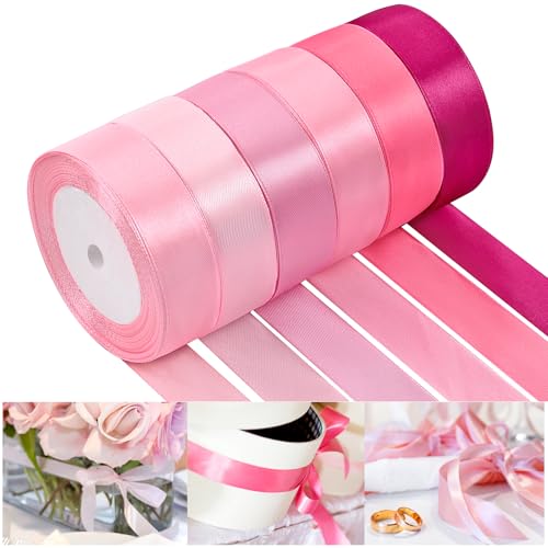 NACHLYNN 150 Yards Pink Satin Ribbon 1 inch Wide Polyester Fabric Ribbon Use for Gift Wrap Wedding Bridal Baby Shower Bows Valentines Day Decor