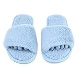 Pedi Couture Fuzzy House Slippers for Women - Soft & Comfortable Womens Slippers with Open Toe Separators - Cute All Day Wear Casual Slip on Ladies Footwear for Indoor & Outdoor Winter Sky, 7