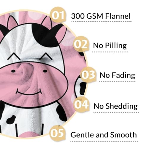 Mercuryelf Cow Throw Blanket - Soft, Fuzzy & Warm - 60x80 Inches Flannel Blankets for Bed, Couch - Pink Cute Throws Gift for Women