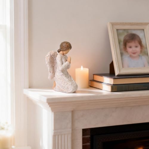 Image of Praying Angel Figurines, Baptism Gift for Girls, Hand-Painted Resin Statue
