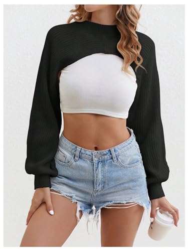 GORGLITTER Women's Cropped Sweater Mock Neck Bishop Sleeve Long Sleeve Knit Shrug Top3