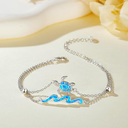 URONE Ocean Bracelet For Women 925 Sterling Silver Whale/Dolphin/Turtle/Octopus Bracelet Blue Opal Wave Bracelet Adjustable Beach Jewelry Gift for Women4