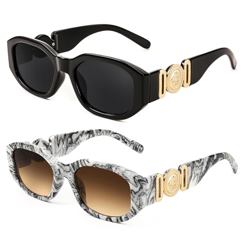 Image of FEISEDY Retro Trendy Rectangle Sunglasses Women Men Narrow Shades B2322 | |Vintage Shades |UV400 Protection |Blocks Glare |Women & Men |Comes With A Storage Case