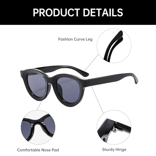 YAMEIZE 90s Retro Round Sunglasses - Oval Vintage Glasses UV Protection Shade for Women Men Driving Outdoor4
