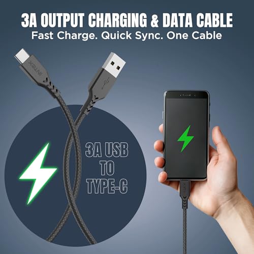 Image of Intex SPEED 3A USB to Type C Fast Charging & Data Sync Tangle Free Cable, Output 480 Mbps for BT Speaker, Mobile, Tablet, TWS & Other Type C Devices- Black