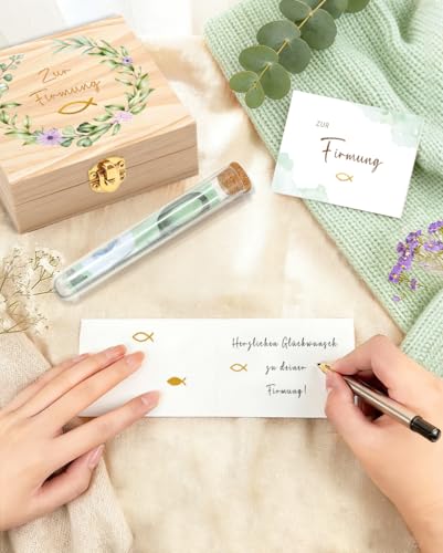 Firmung Geldgeschenk für Jungen und Mädchen – Kreative Kiefernholzbox mit Reagenzglas und LED-Lichterkette, Firmung Geschenke, Christliche Geschenke