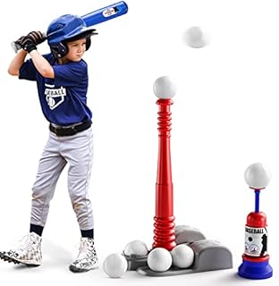 TEMI Kids Baseball Tee, T Ball Set for Kids and Toddlers, Includes 6 Balls, Teeball Batting Tee ,Pitching Machine , Outdoor Sport Toy Games for Boys & Girls , Kids Ages 3 -12 Years