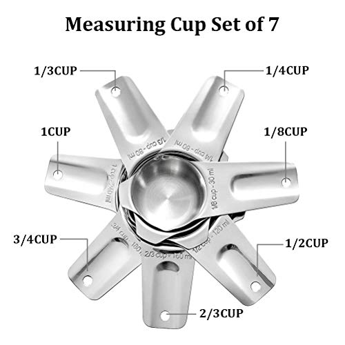 Stainless Steel 7-Piece Stackable Measuring Cup Set - Dry & Liquid Ingredients Cooking & Baking