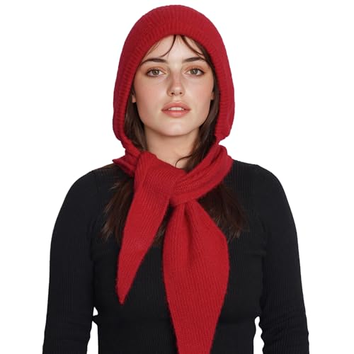 PuTian Hooded Scarf for Women Hat Scarf Set 2 in One - Soft Warm Knitted Neck Wear for Winter Cold Weather Neck Warmer