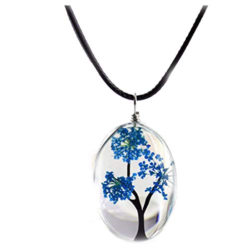 Preisvergleich Produktbild Fliyeong Premium Gypsophila Lebensbaum Getrocknete Pflanze Blume Anhänger Halskette DIY Handgefertigte Glasschmuck Zubehör Königsblau