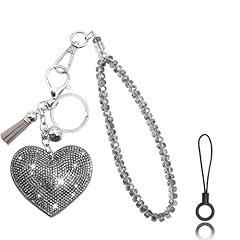 Grey Crystal Wrist Lanyard & Heart Keychain